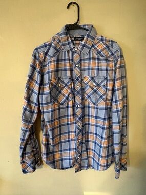 BKE Blue & Orange Plaid Western Button-Down Shirt
